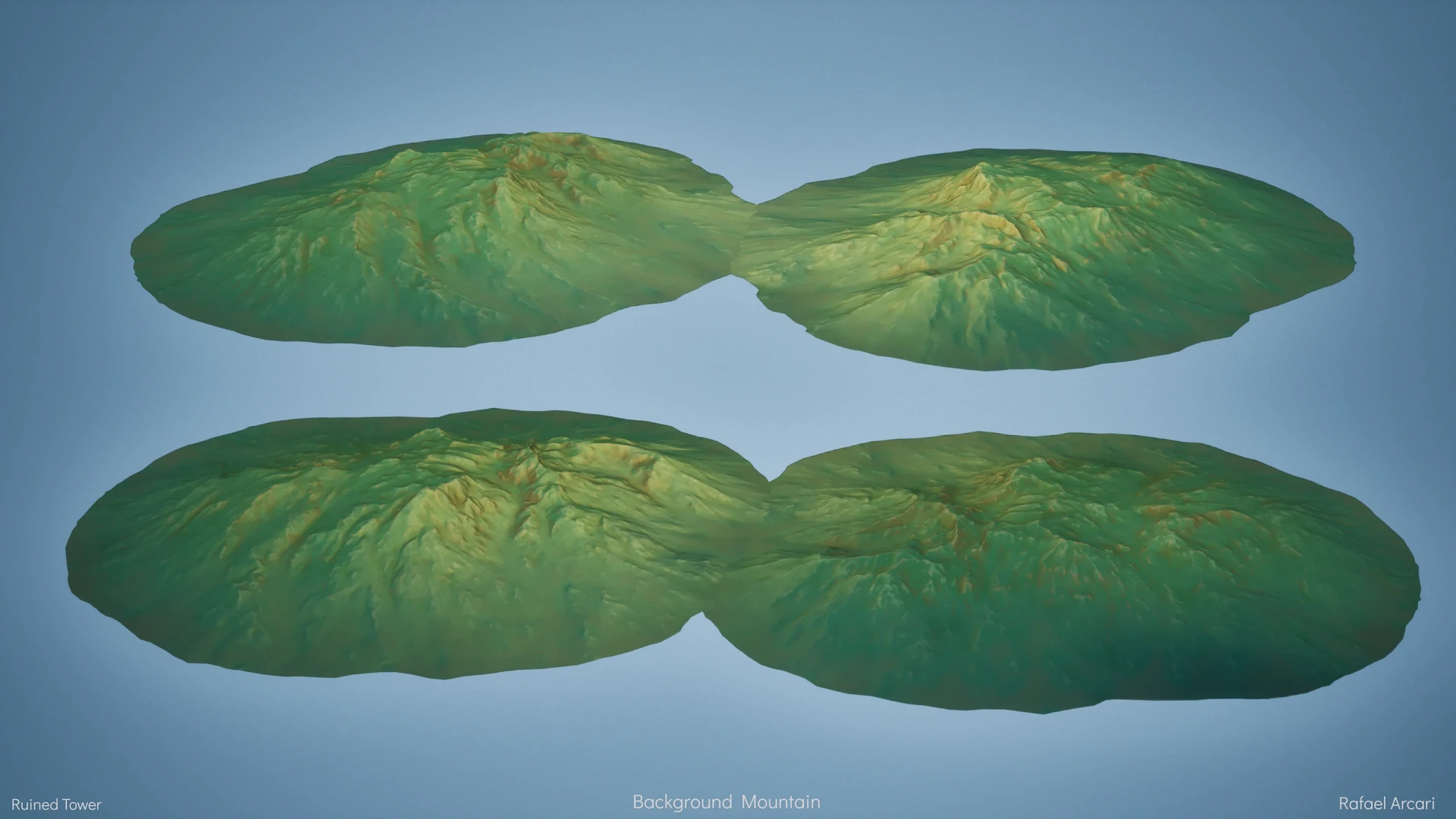 These landscape vista assets were generated in gaea and then sculpet in zbrush to give them a more stylized look. Material was made in substance painter.