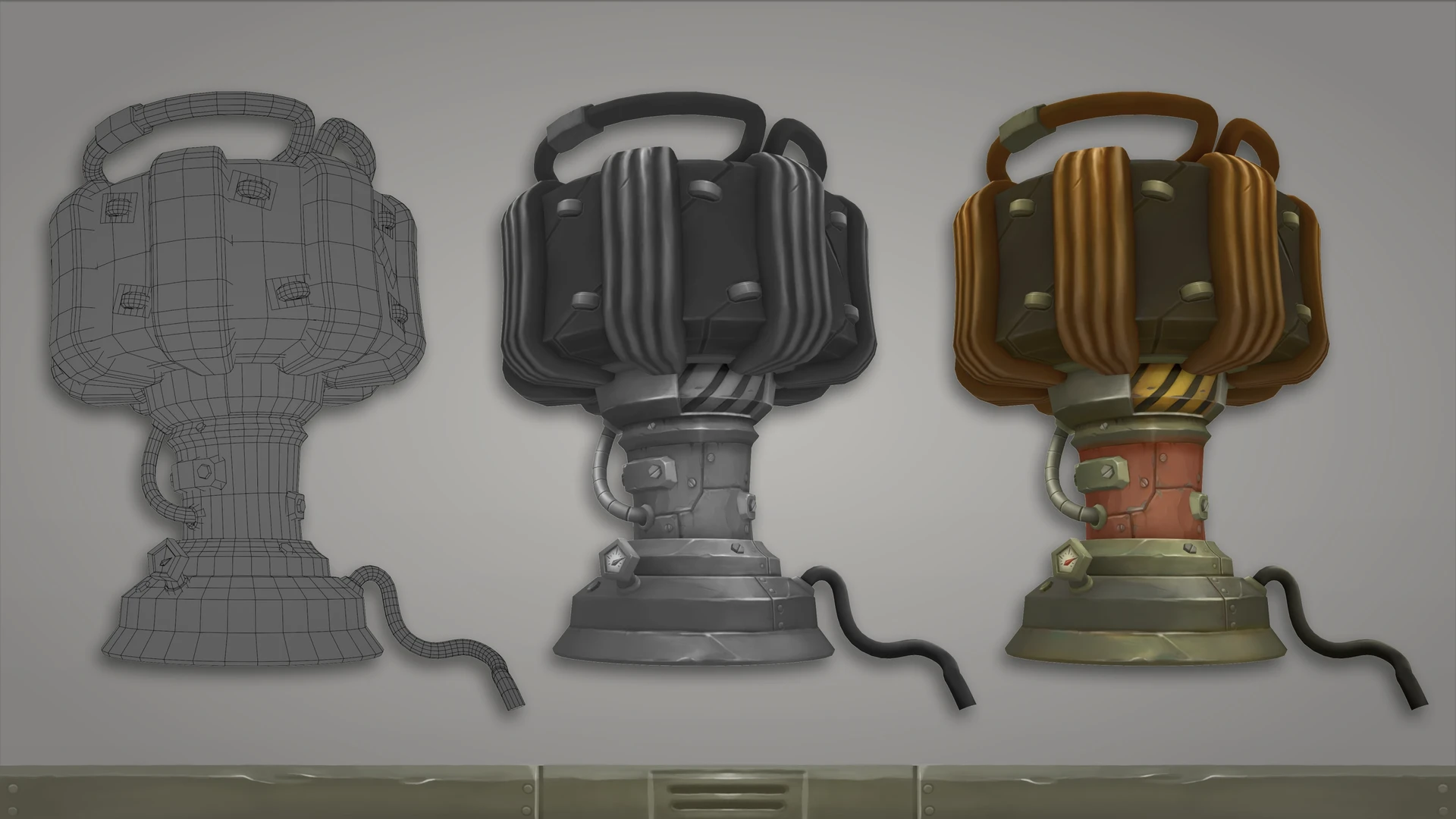 Here is a grayscale and wireframe comparisson of the model